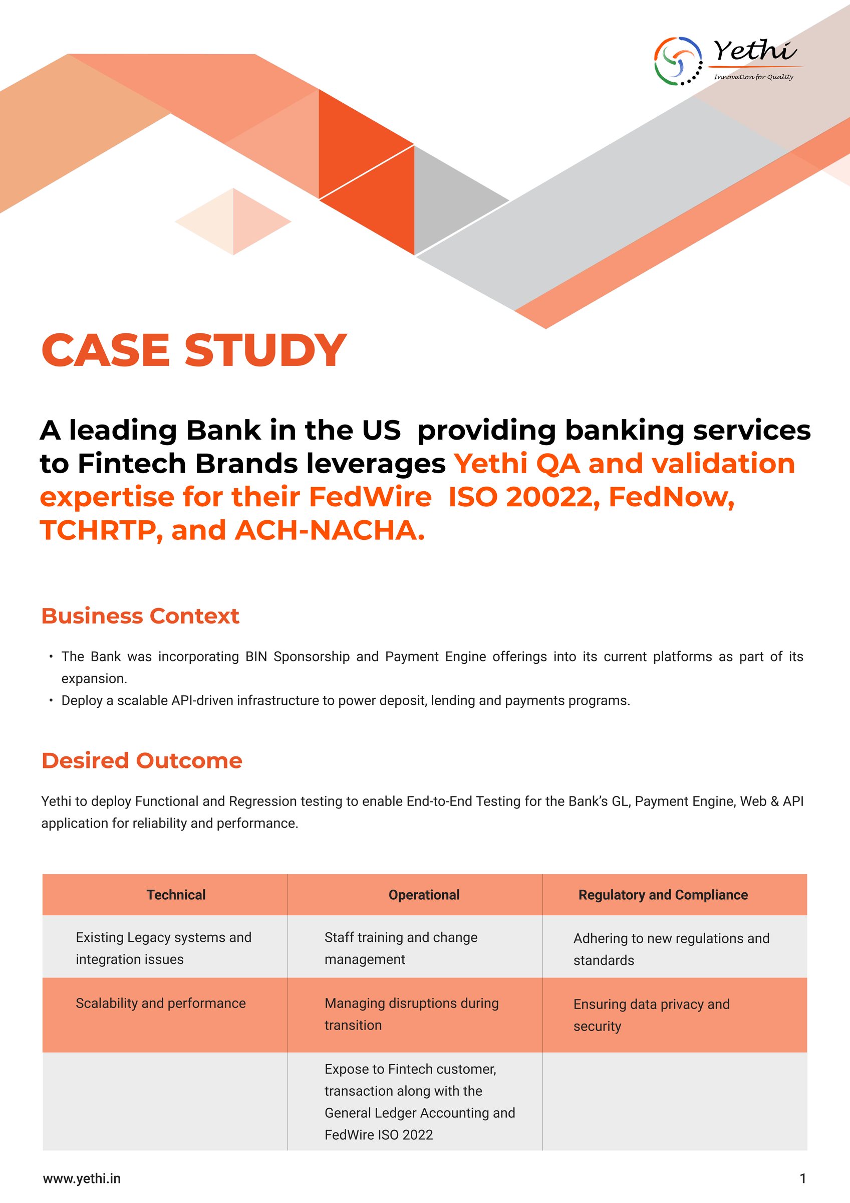 QA and Validation for FedWire ISO 20022, FedNow, TCH RTP, and ACH-NACHA of a Leading Bank in North America - page 1